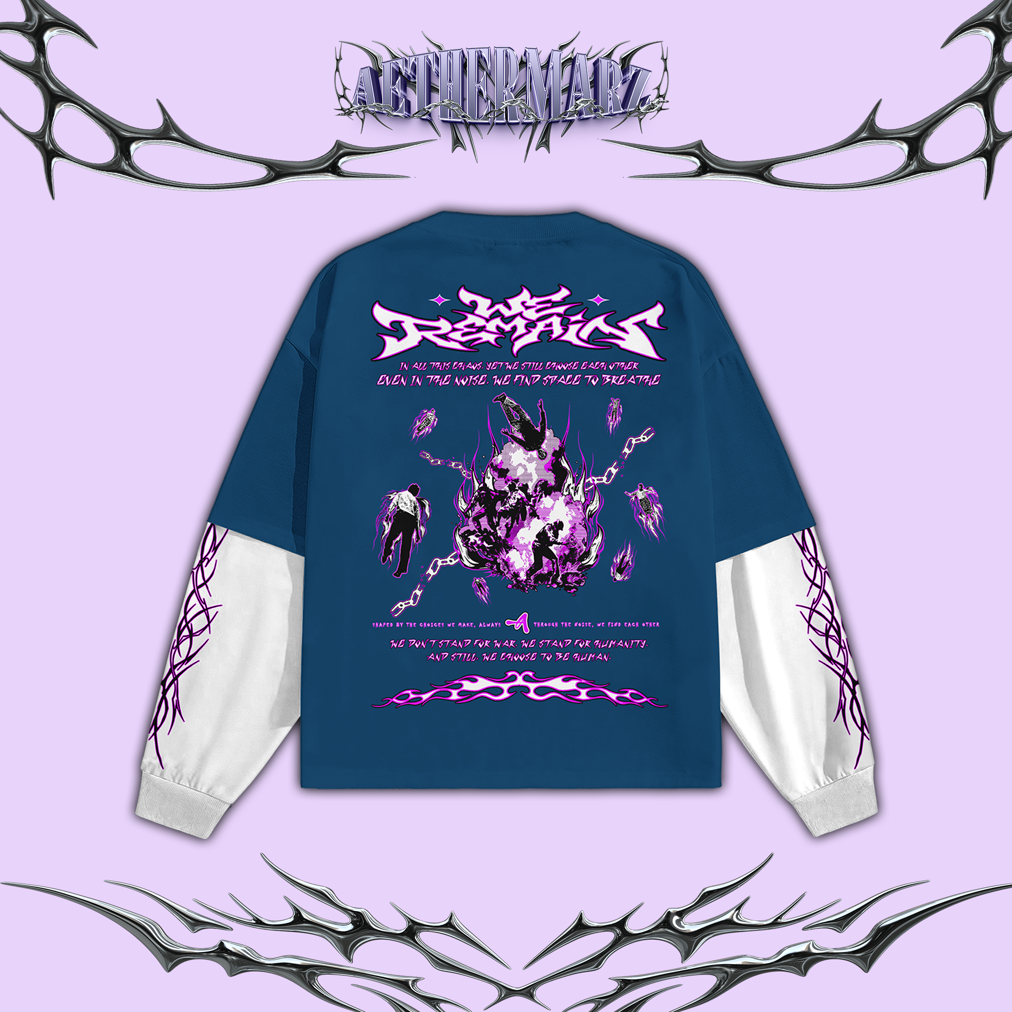 Longsleeve Boxy Double Layer | "WE REMAIN" Deep Blue | AETHERMARZ