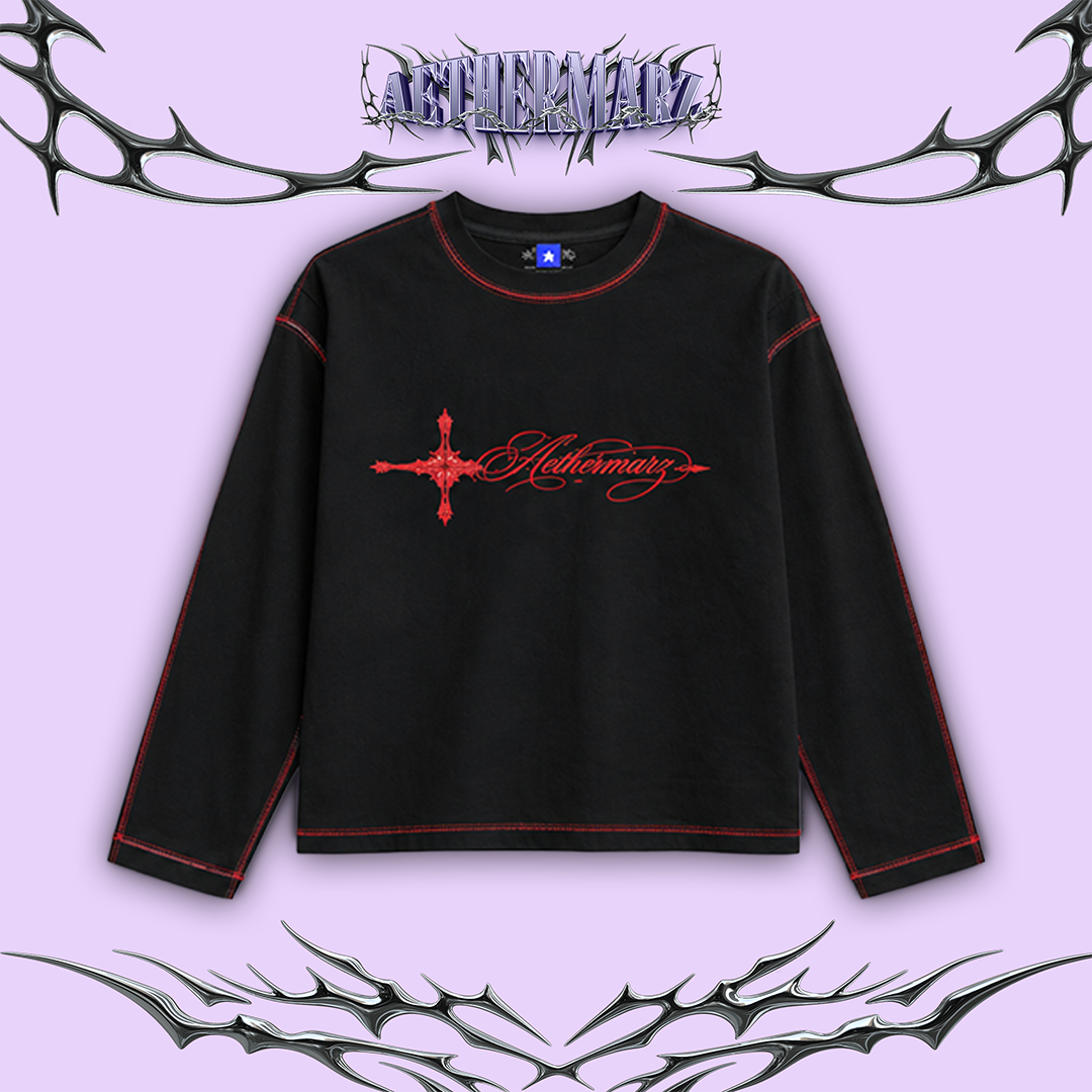 T-shirt Longsleeve Boxy | "AEGIS PULSE" Black | AETHERMARZ