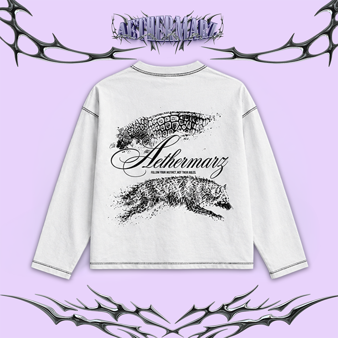 T-shirt Longsleeve Boxy | "FERAL DRIFT" White | AETHERMARZ