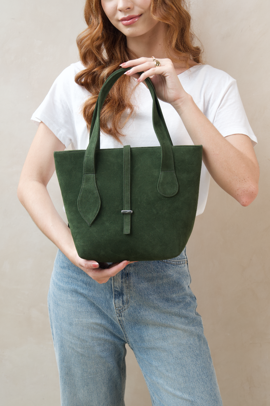 Jade Suede Bucket Bag - Deep Olive