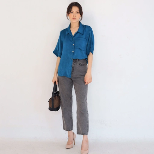 Image of MSMO Edelyn Shirt Satin Velvet Blouse