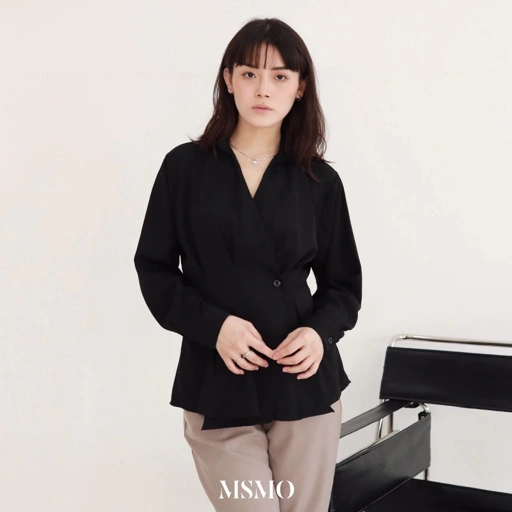Image of MSMO Sylvie Top / Blouse Wanita Lengan Panjang / Blouse Kemeja V Neck / Kemeja Wanita