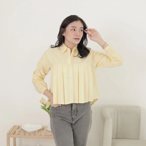 Image of MSMO Dear Top Longsleeve Pleats Shirt / Kemeja Wanita / Blouse Wanita / Kemeja Lengan Panjang / Kemeja Kantor / Office Wear / Atasan Wanita / Kemeja Pleats