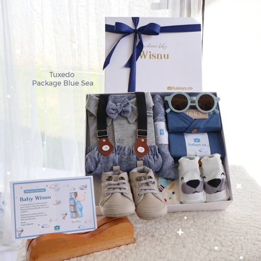 Image of Baby Tuxedo Grey Blue Sea Set / 6 - 12 Month