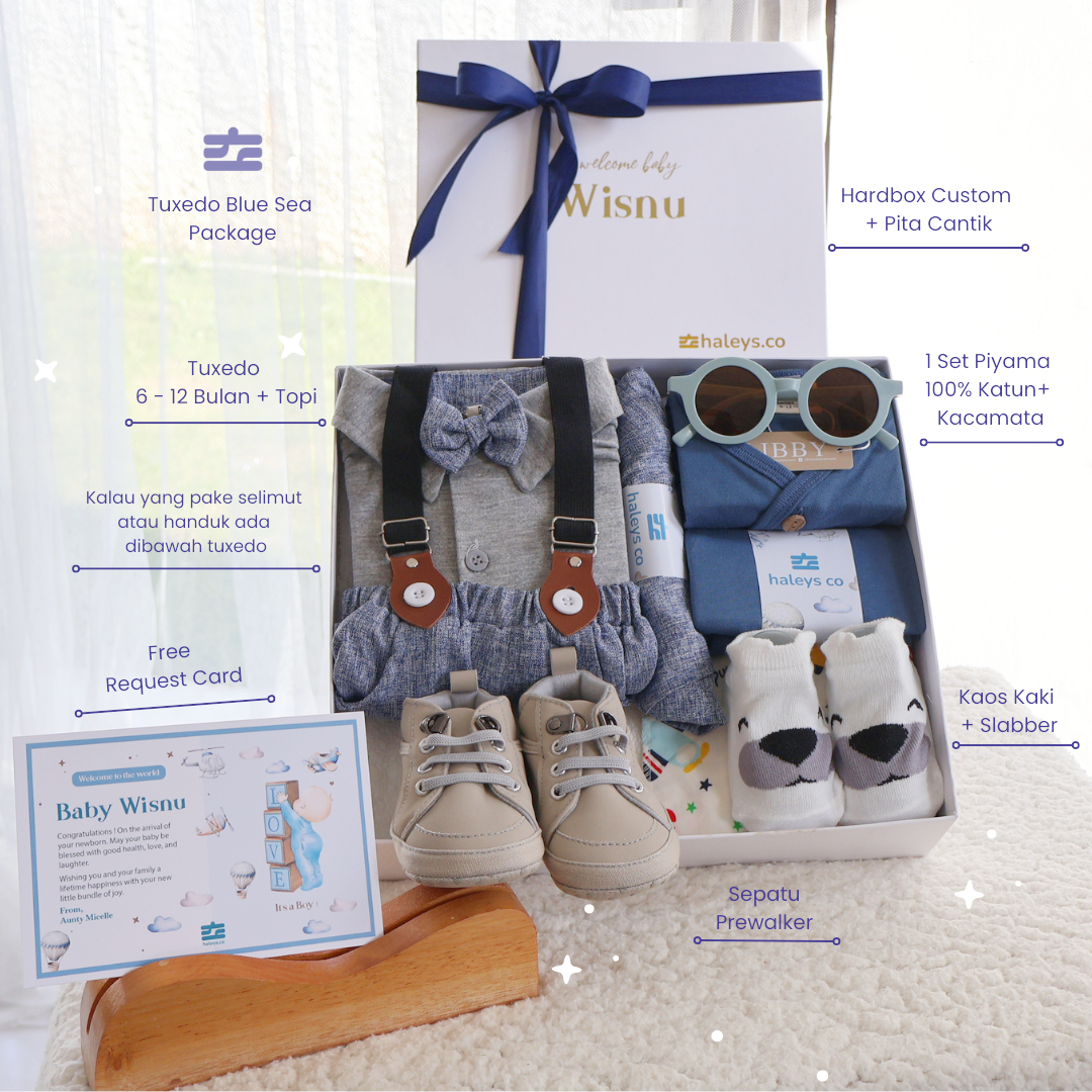 Baby Tuxedo Grey Blue Sea Set / 6 - 12 Month