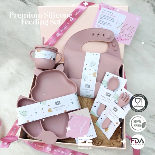 Image of Haleys.co Hampers Premium | SILICONE SUCTION PLATE FEEDING SET SERIES Fox Rose | Hampers MPASI | 8 in 1