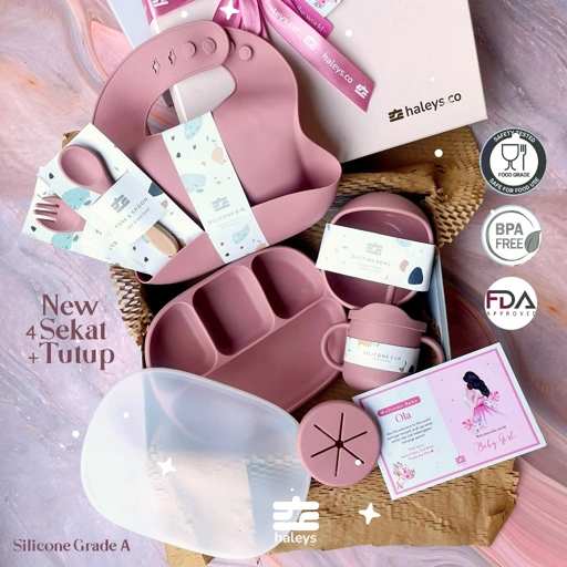 Image of Haleys.co Hampers Premium | SILICONE SUCTION 4 Sekat FEEDING SET SERIES Boy /Girl | Hampers MPASI | Hadiah Newborn | 8 in 1