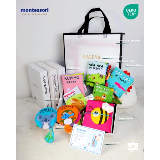 Image of Haleys Kado Montessori Sensory Books untuk Bayi dan Anak Anak 0-12 month | Soft Books buku edukasi dan stimulasi bayi | Sensory Toys | Baby Books | High Contrast Books