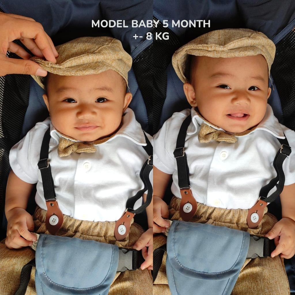 Baby Tuxedo White Brown Set / 6 - 12 Month
