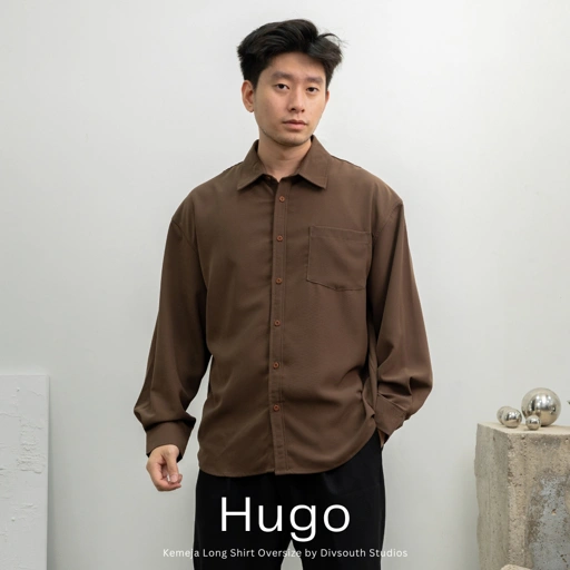 Image of Hugo Kemeja Pria Lengan Panjang Oversized Shirt Kasual Polos Basic Formal Casual Melange by Divsouth