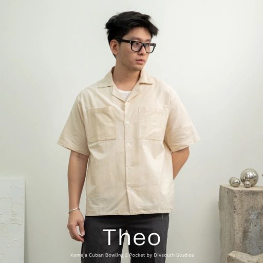 Image of THEO Kemeja Pendek Cuban Bowling Shirt | Kemeja Pria Lengan Pendek Oversize * DOUBLE POCKET