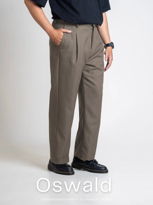 Image of Oswald Celana Panjang Pria Lebar Pleated Wide Loose Fit Trouser Formal by Divsouth