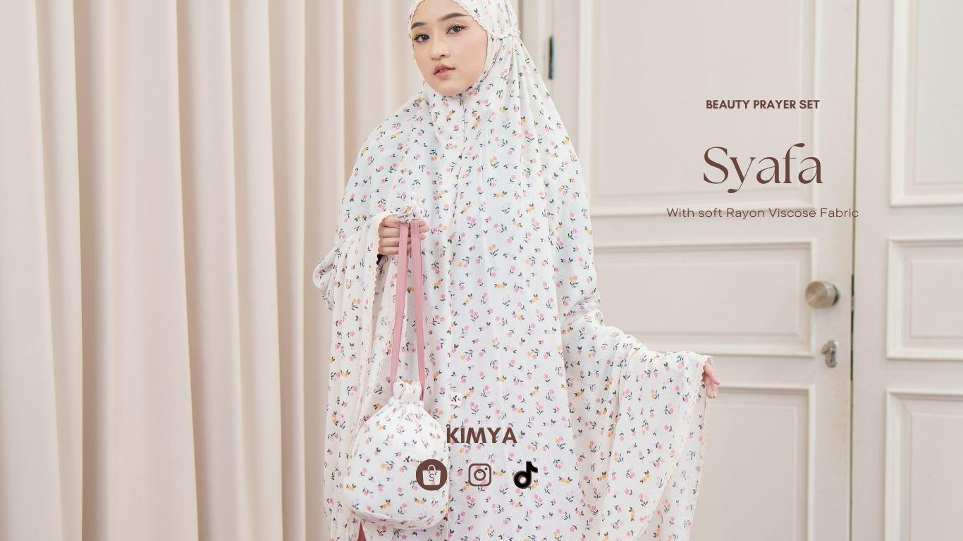 Mukena syafa by kimya berbahan Rayon Travelling friendly cantik cocok untuk lebaran dan sehari hari size Jumbo