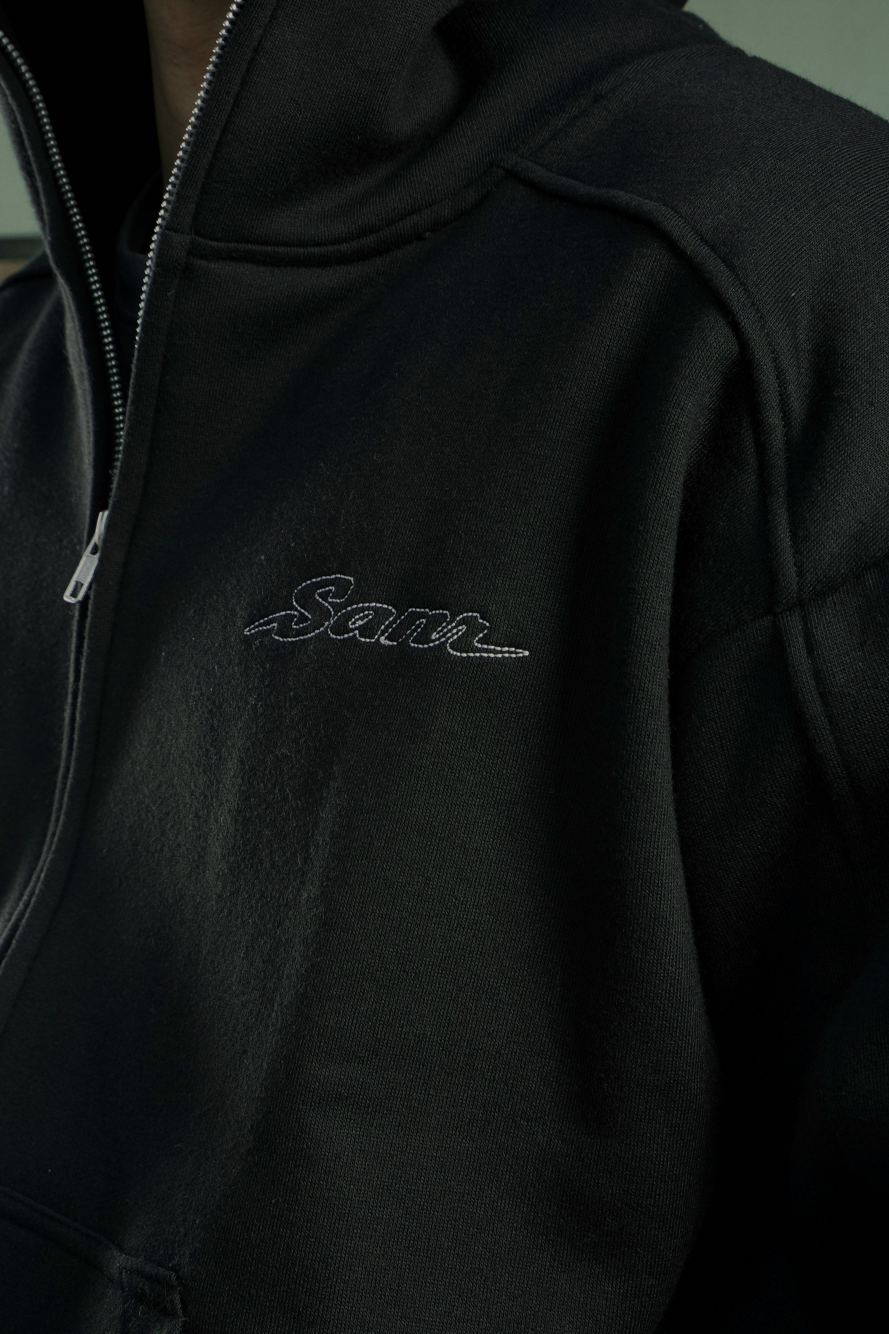 SANR STUDIO FULL ZIP UP HOODIE - BLACK