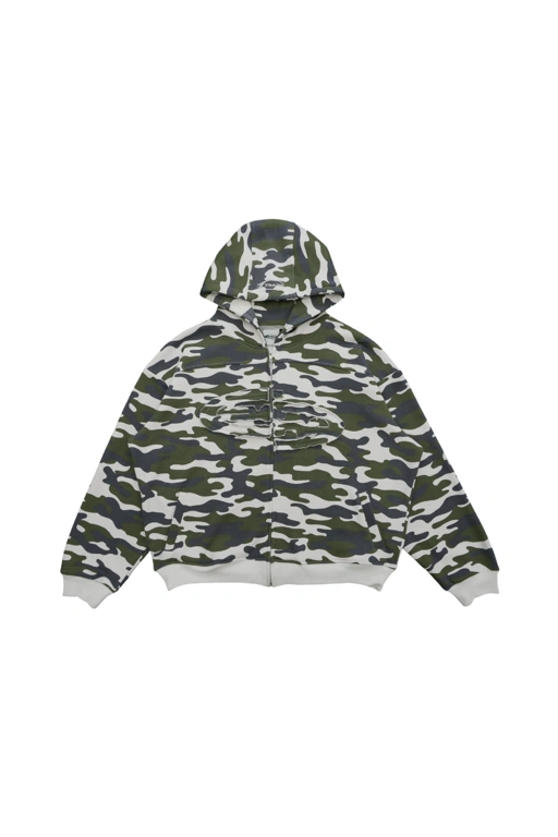SANR STUDIO HOODIE ZIP DISTRESSED - CAMO