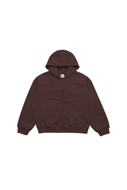 SANR STUDIO HOODIE ZIP DISTRESSED - BROWN 