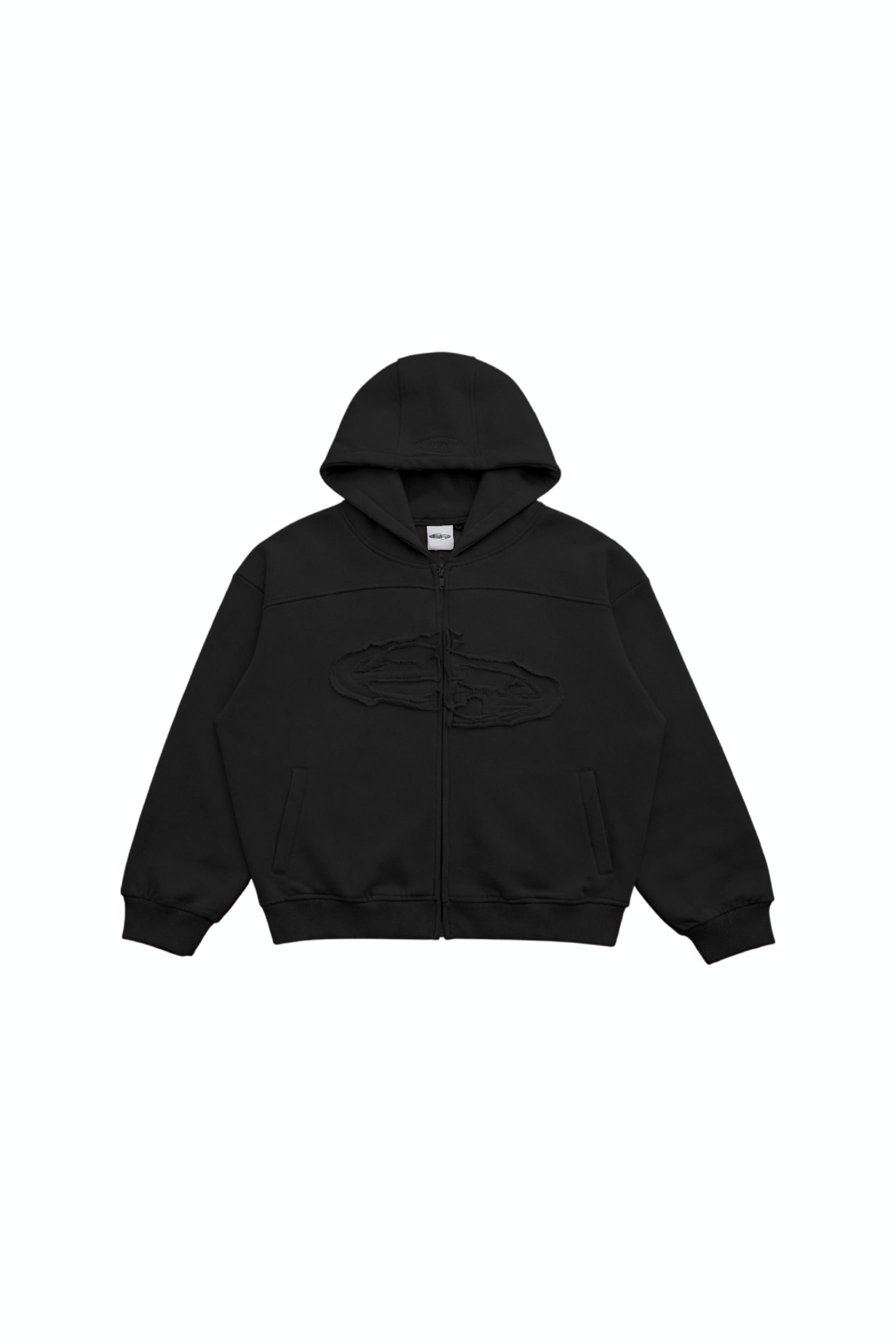 SANR STUDIO HOODIE ZIP DISTRESSED - BLACK