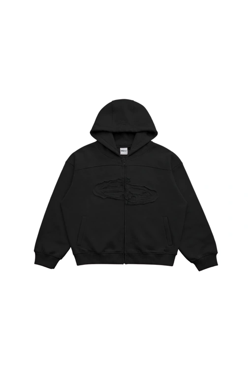 Image of SANR STUDIO HOODIE ZIP DISTRESSED - BLACK 