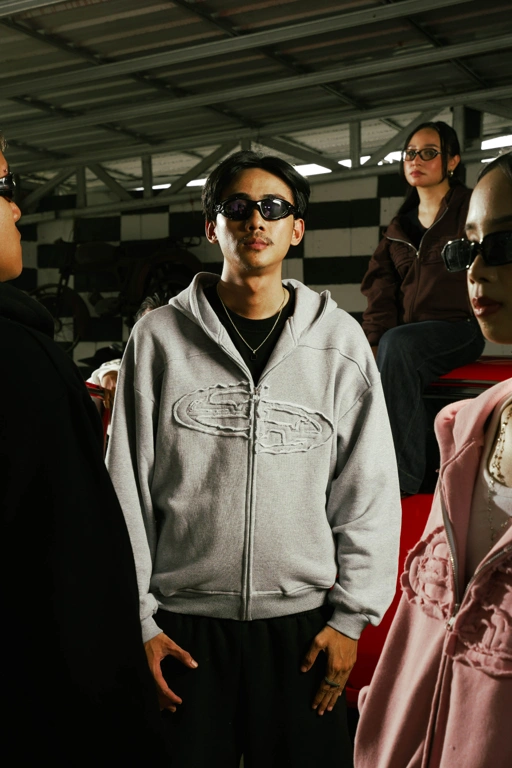 Image of SANR STUDIO HOODIE ZIP DISTRESSED - MISTY 1st ANNIVERSARY