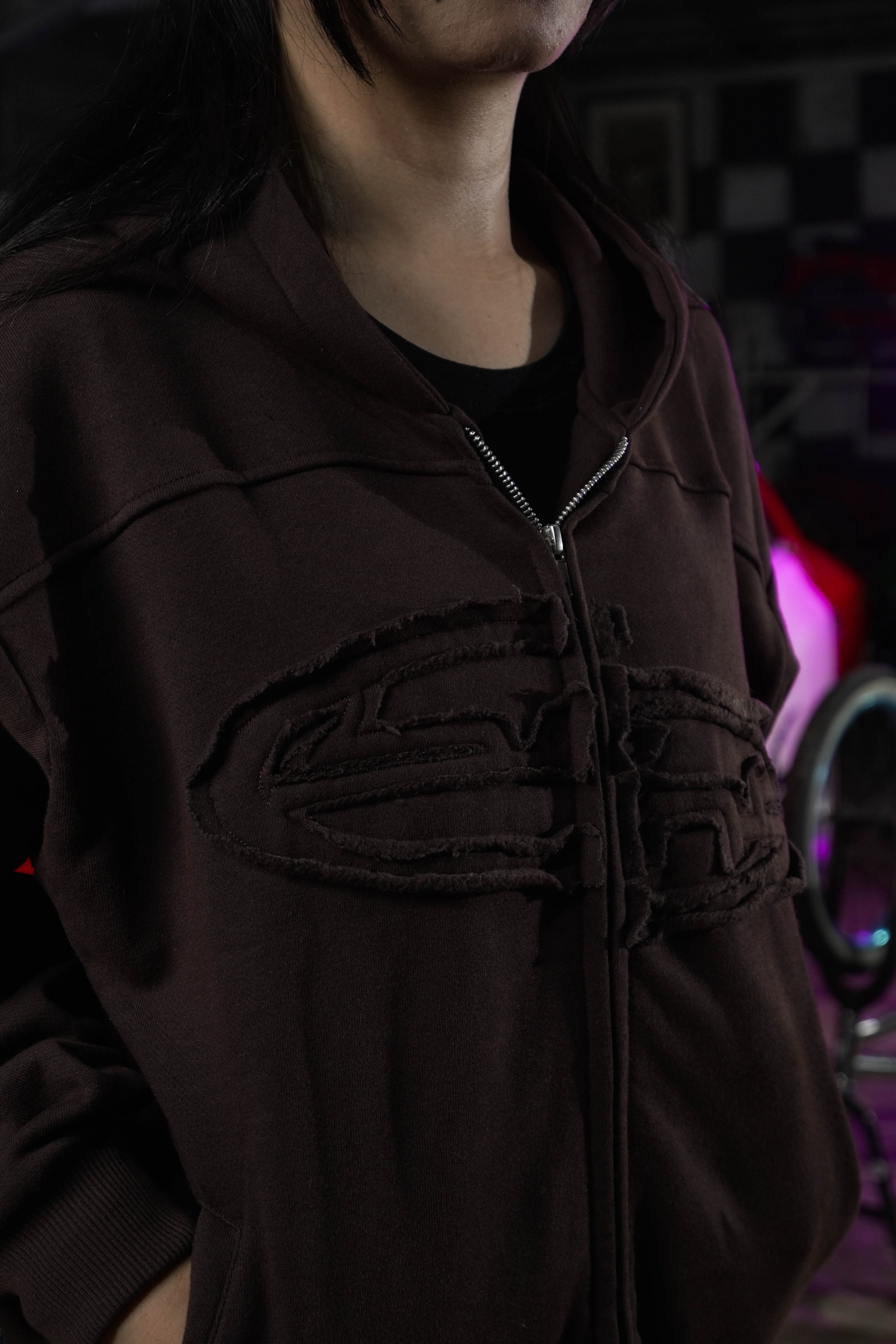 SANR STUDIO HOODIE ZIP DISTRESSED - BROWN