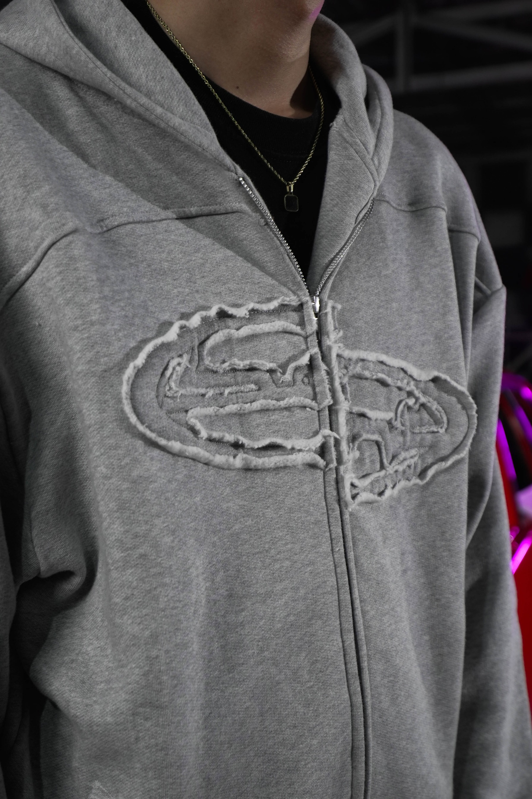 SANR STUDIO HOODIE ZIP DISTRESSED - MISTY