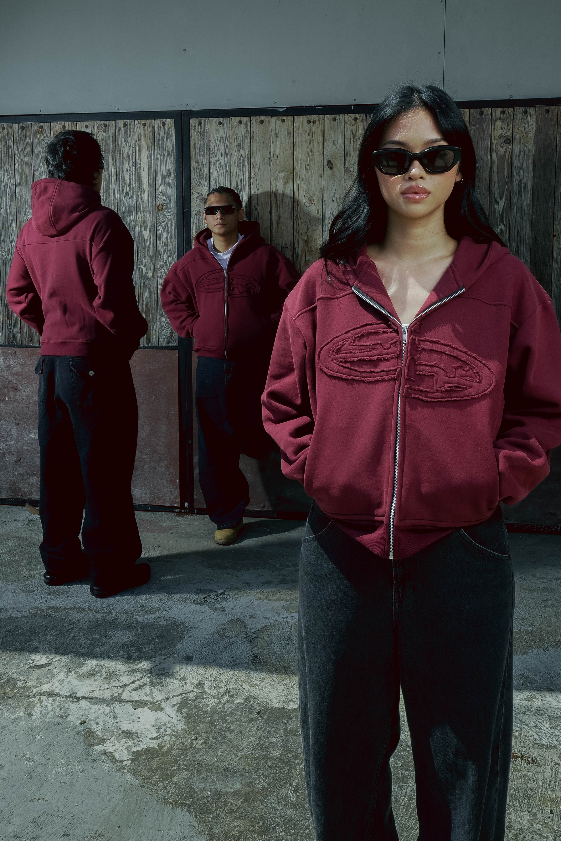 SANR STUDIO HOODIE ZIP DISTRESSED - MAROON