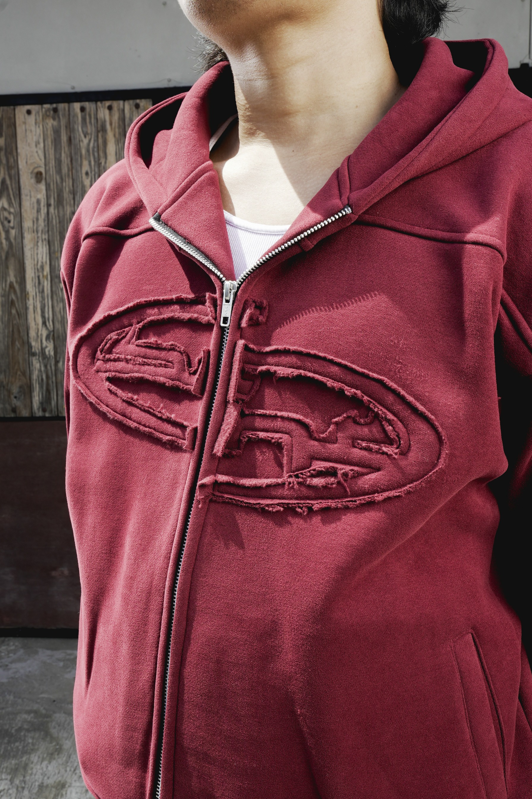 SANR STUDIO HOODIE ZIP DISTRESSED - MAROON