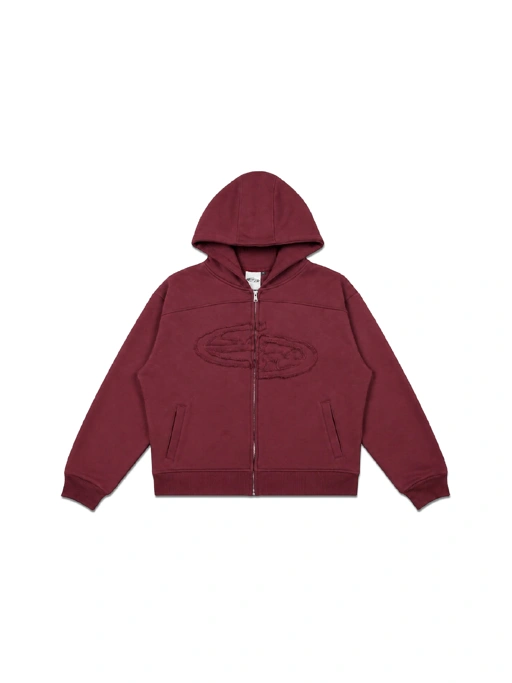 SANR STUDIO HOODIE ZIP DISTRESSED - MAROON