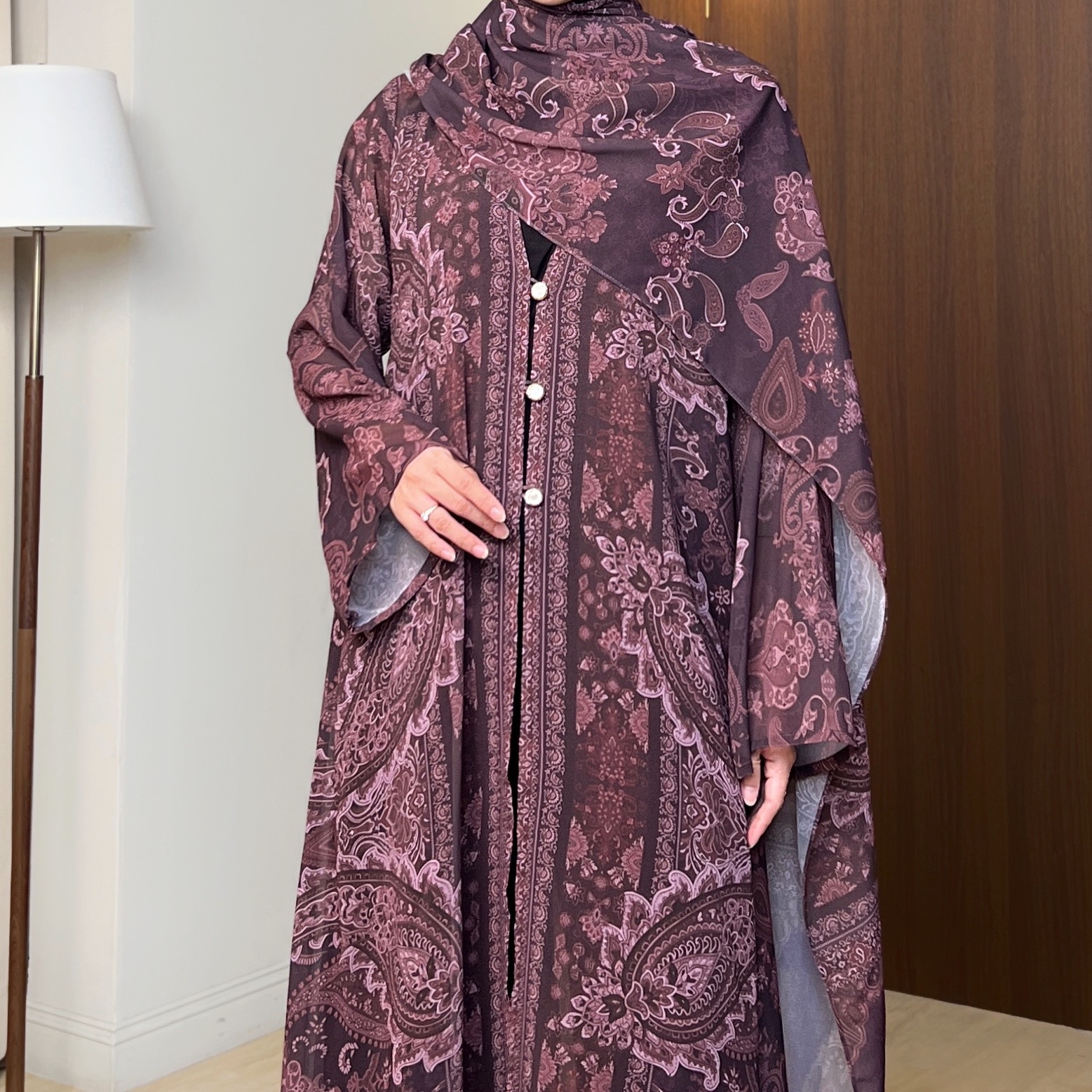 Syiraaswardrobe | Kamala Outer Abaya Wanita Premium Motif Cashmere Free Pashmina
