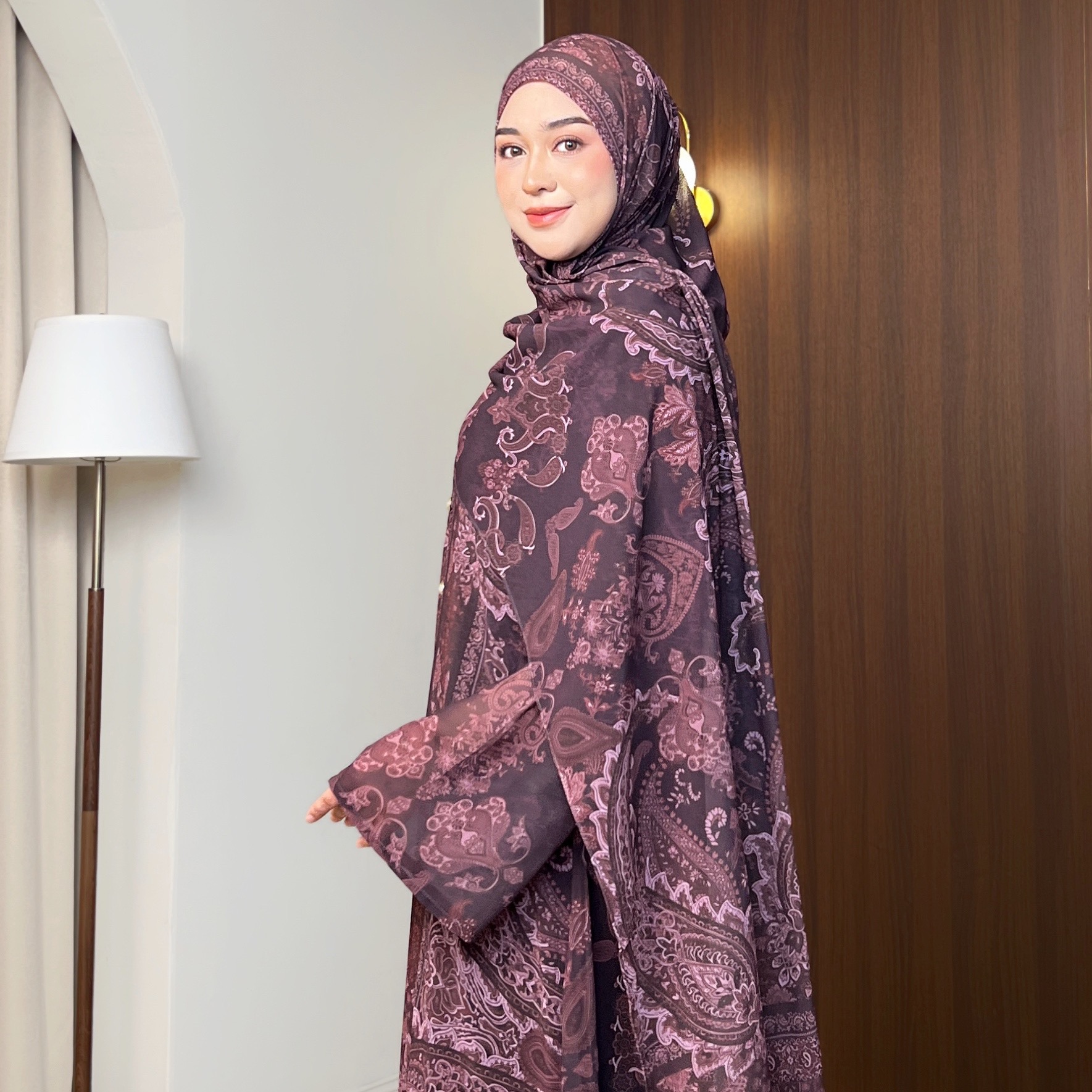 Syiraaswardrobe | Kamala Outer Abaya Wanita Premium Motif Cashmere Free Pashmina