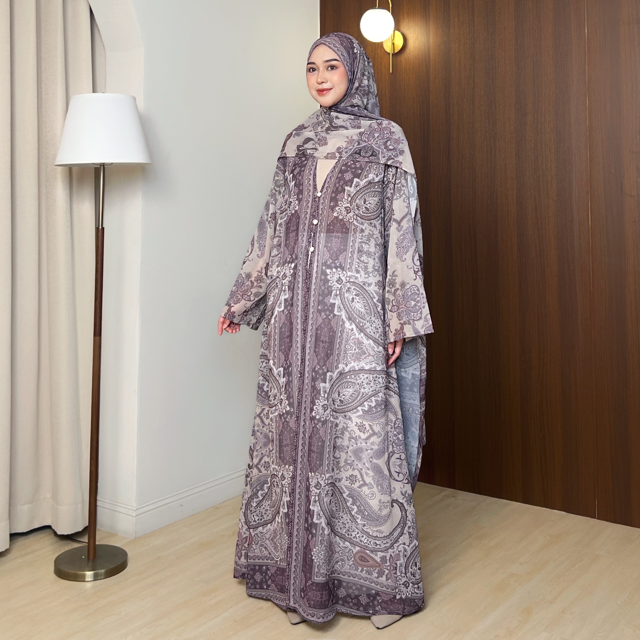 Syiraaswardrobe | Kamala Outer Abaya Wanita Premium Motif Cashmere Free Pashmina
