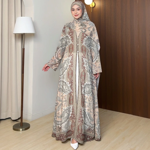 Syiraaswardrobe | Kamala Outer Abaya Wanita Premium Motif Cashmere Free Pashmina