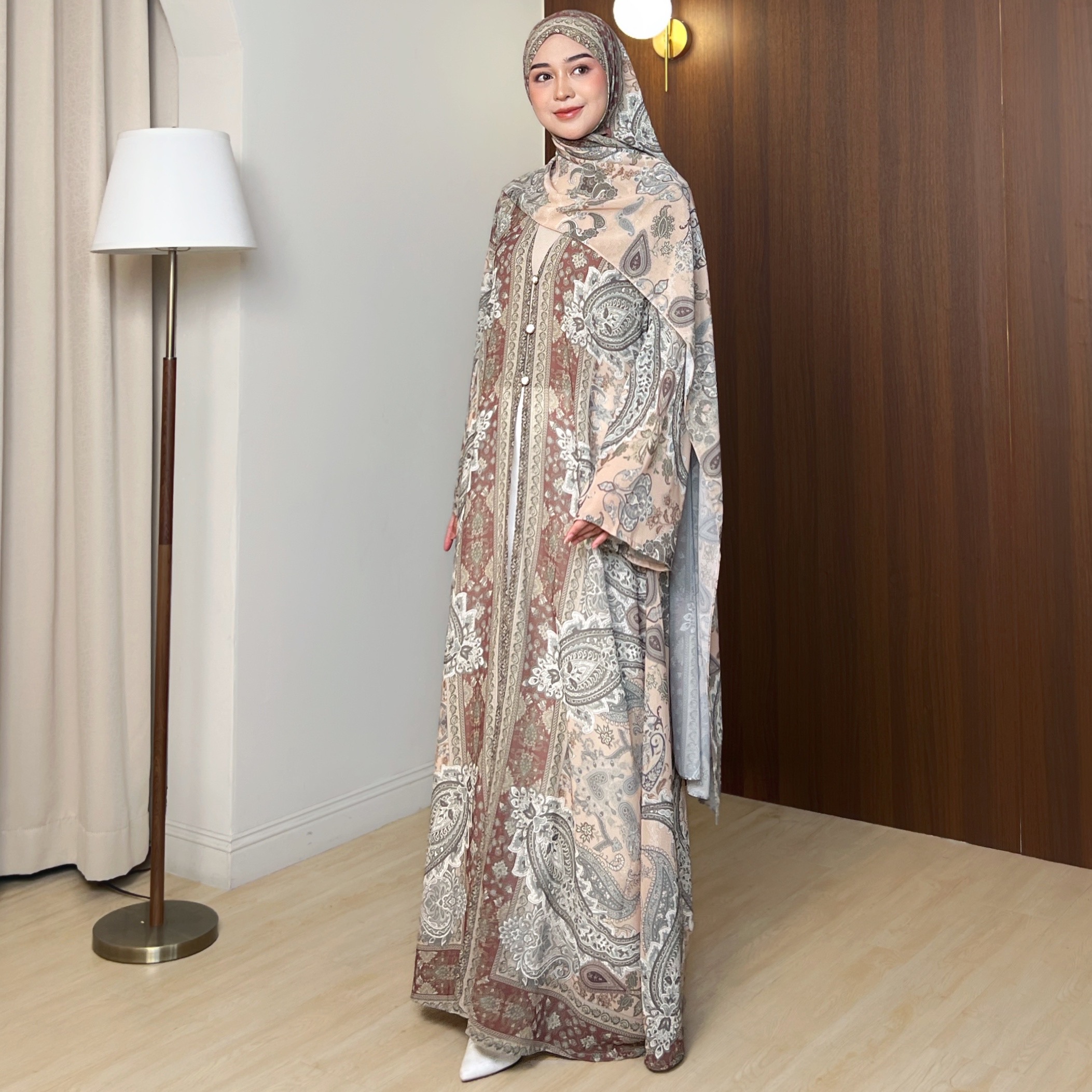 Syiraaswardrobe | Kamala Outer Abaya Wanita Premium Motif Cashmere Free Pashmina