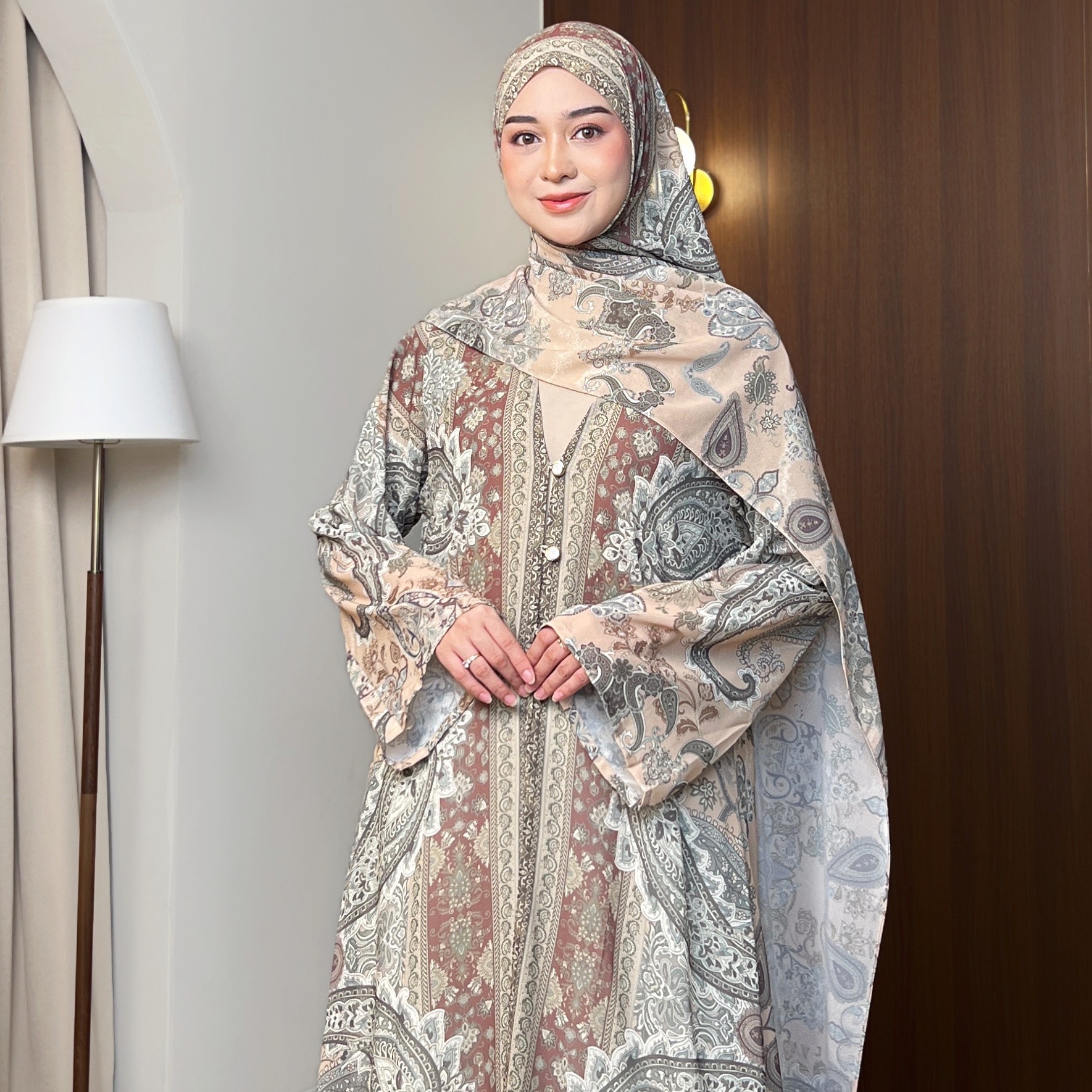 Syiraaswardrobe | Kamala Outer Abaya Wanita Premium Motif Cashmere Free Pashmina