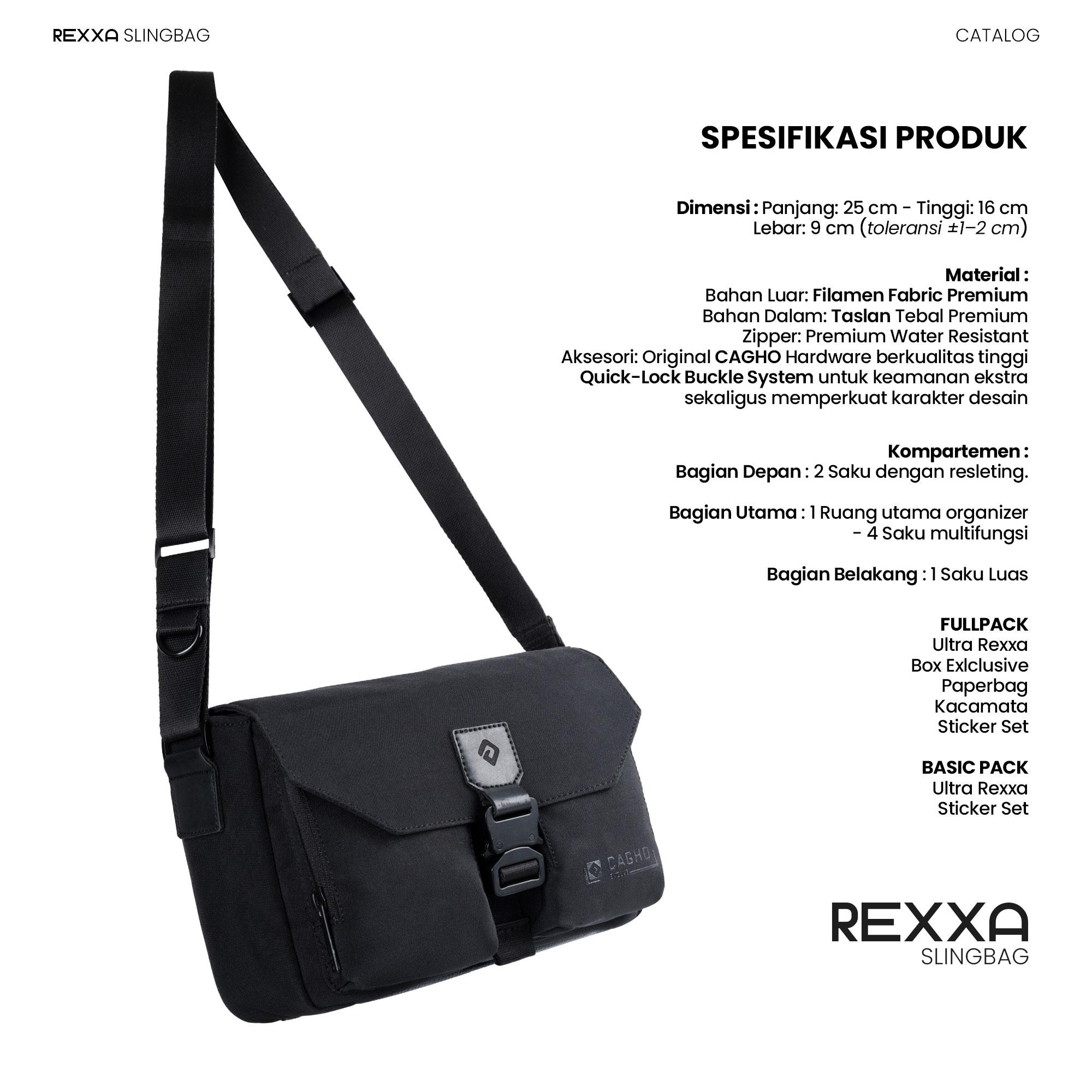 CAGHO I Rexxa Slingbag I Tas Pria Selempang Eksklusif Unisex Multifungsi I Tahan Air Bara Api