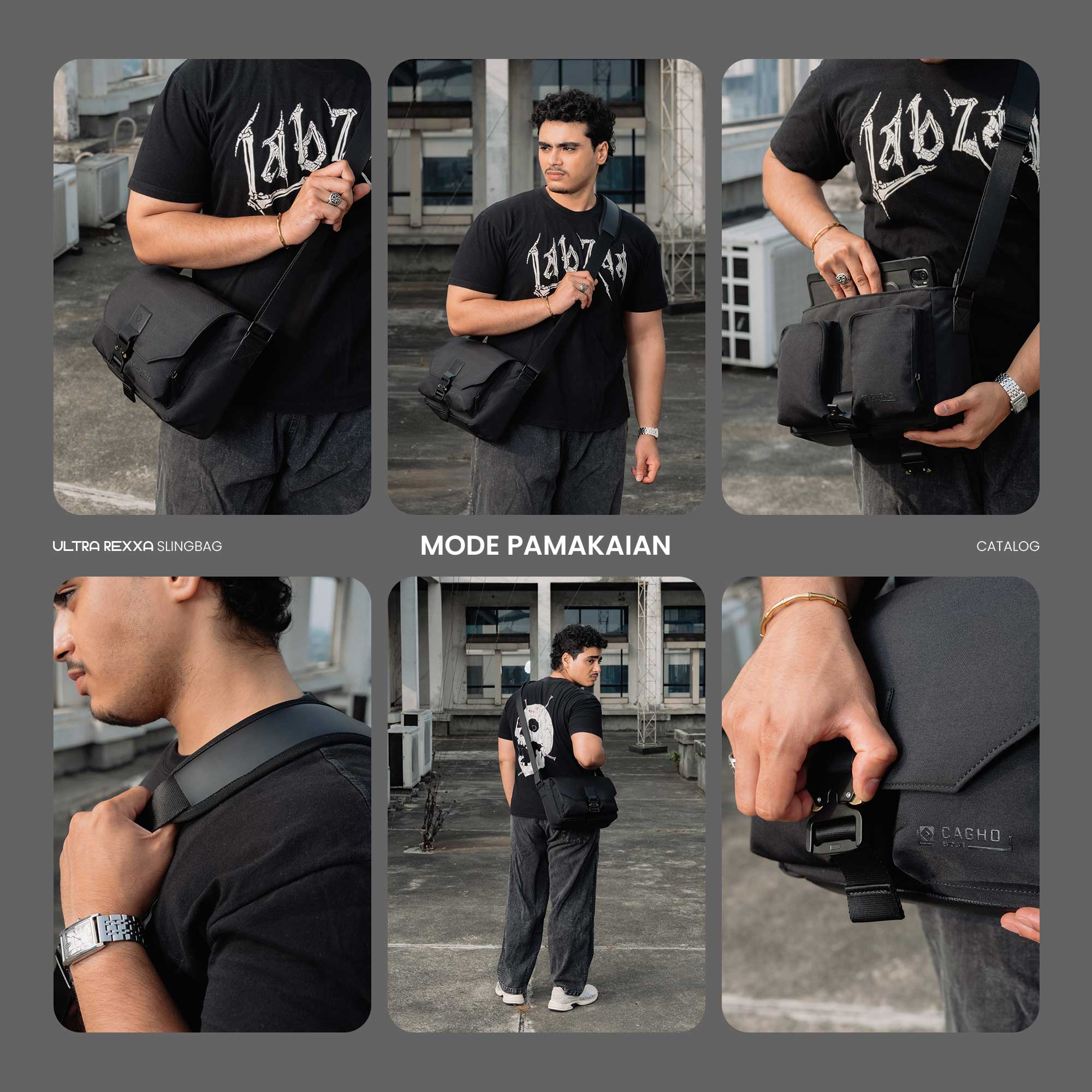 CAGHO I Ultra Rexxa Slingbag I Tas Pria Selempang Eksklusif Unisex Multifungsi I Tahan Air Bara Api