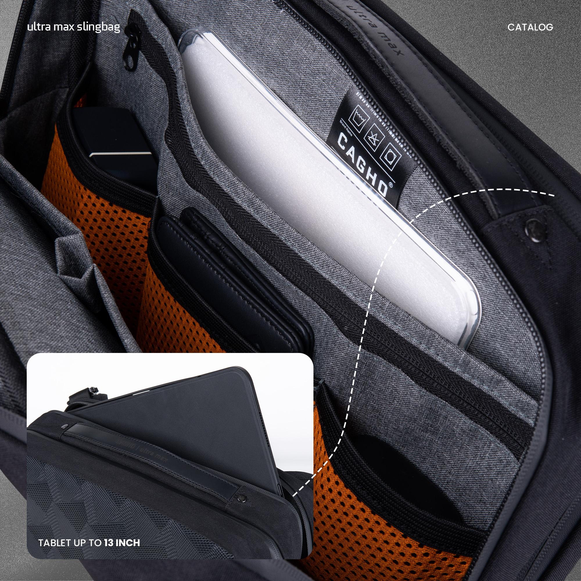 CAGHO I Slingbag Ultra Max I Tas Selempang Pria I Slingbag Tahan Air I Tas Ipad 13 inch Anti Bara l Tas Kerja
