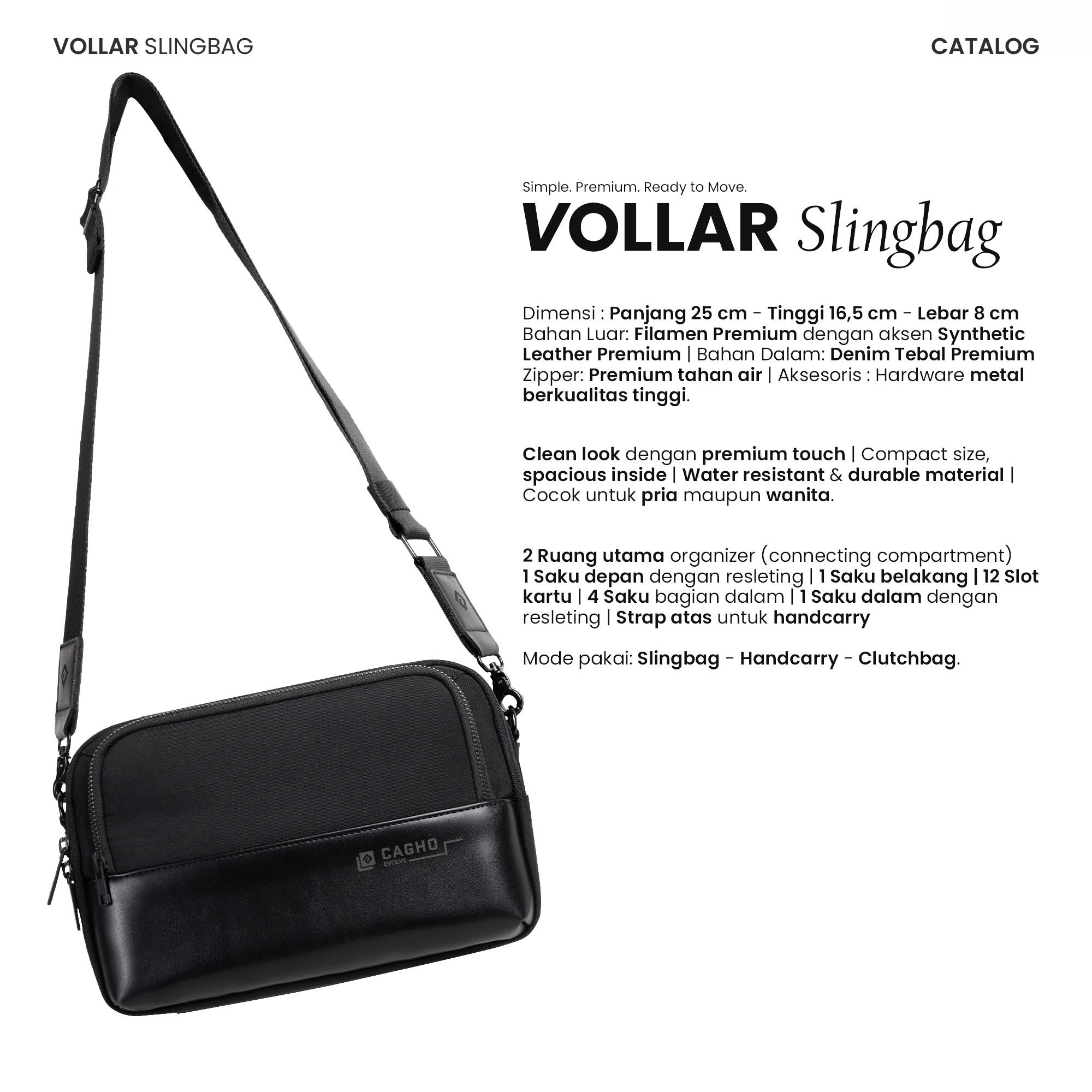 CAGHO | VOLLAR Slingbag I Handbag I Clutch I Tas Selempang Pria Wanita I Tahan Air Tahan Bara Api
