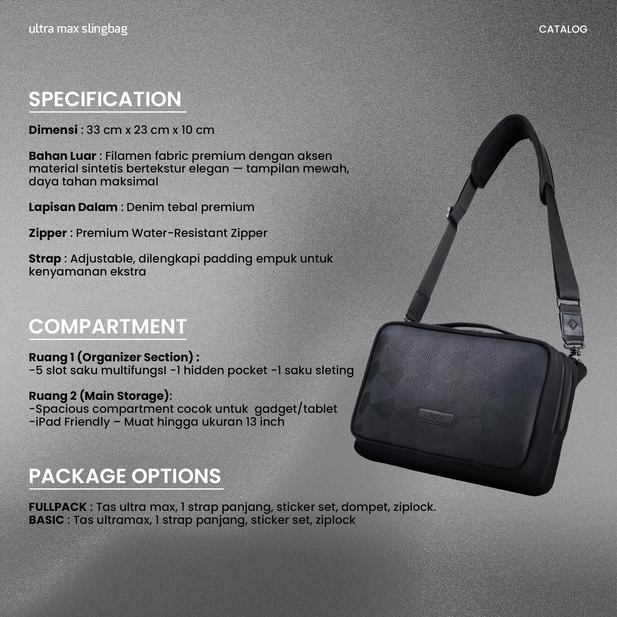 CAGHO I Slingbag Ultra Max I Tas Selempang Pria I Slingbag Tahan Air I Tas Ipad 13 inch Anti Bara l Tas Kerja