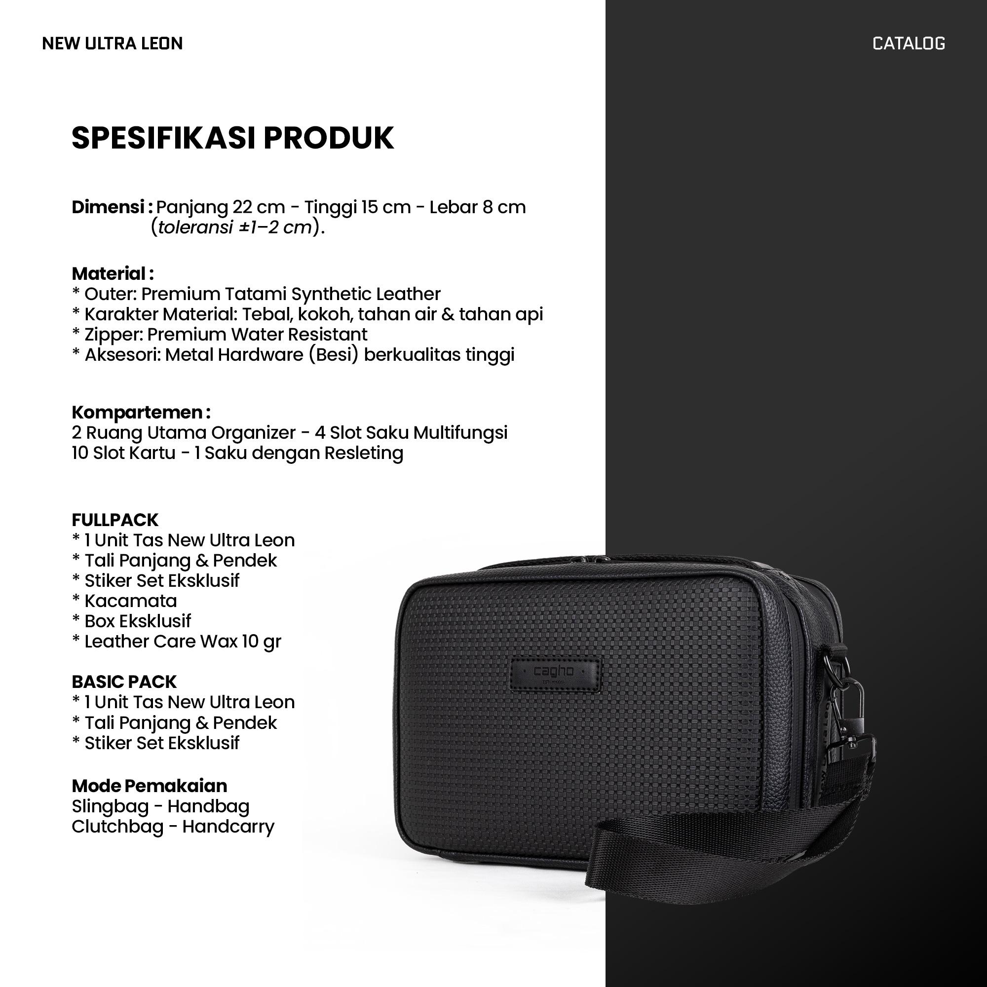 CAGHO New Ultra Leon Tas Selempang Pria Waterproof Handbag Clutch Slingbag Anti Air Tahan Bara Api