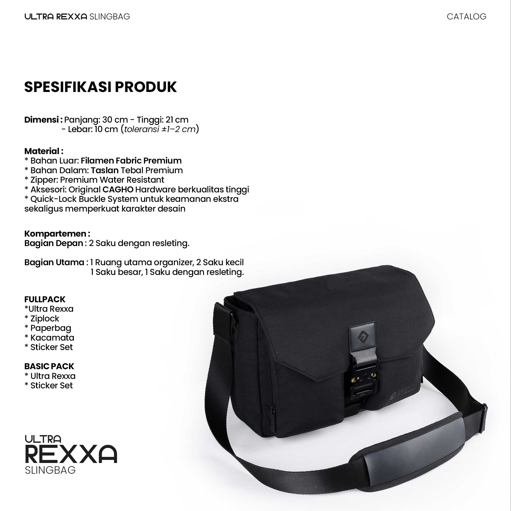 CAGHO I Ultra Rexxa Slingbag I Tas Pria Selempang Eksklusif Unisex Multifungsi I Tahan Air Bara Api