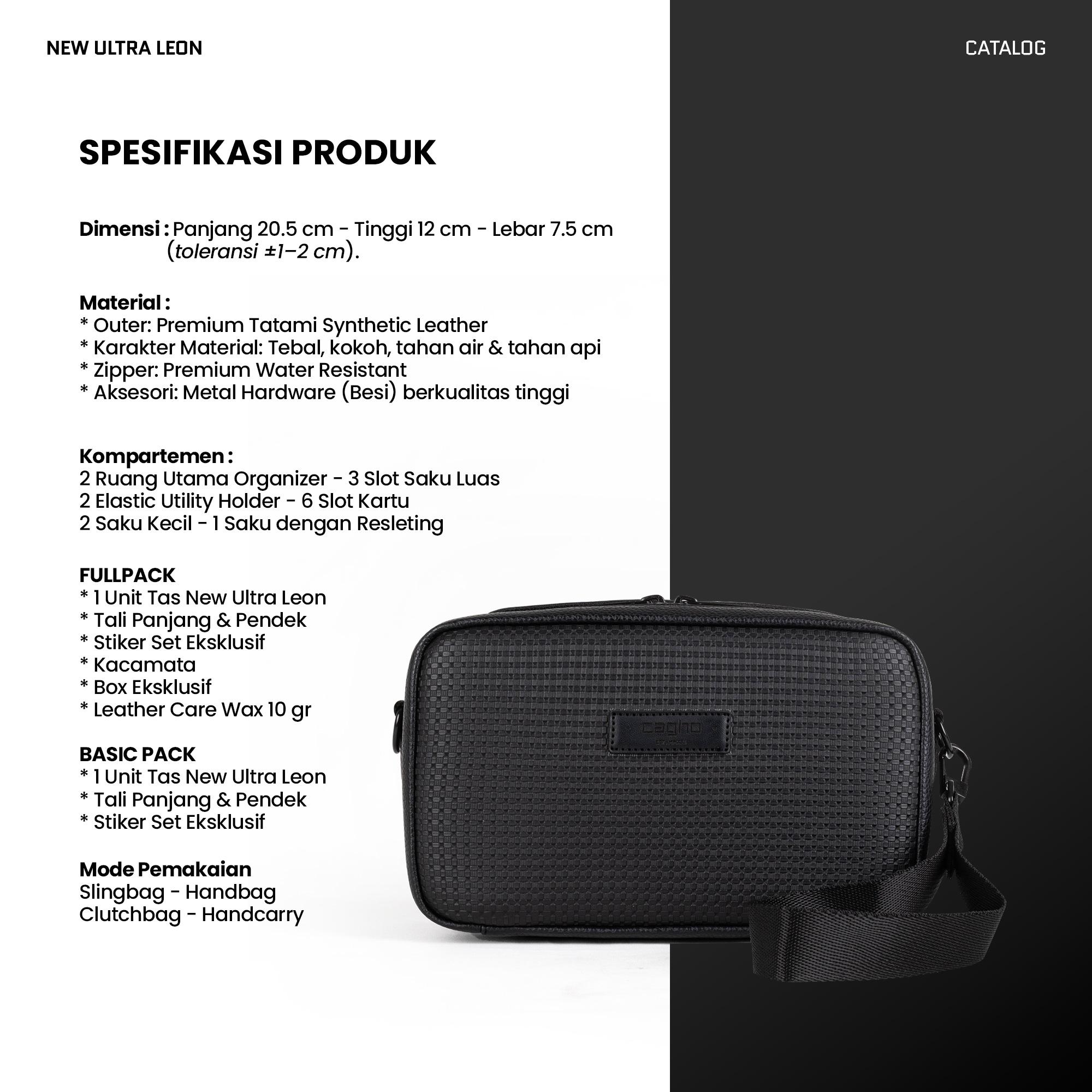CAGHO New Ultra Leon LITE Tas Selempang Pria Handbag Clutch Slingbag Waterproof Tahan Bara Api