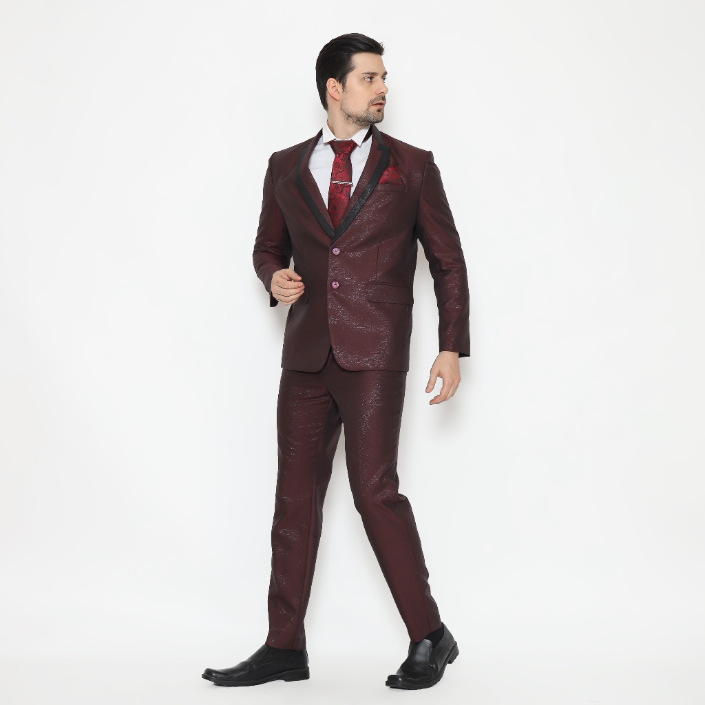 Setelan Jas Semi Wool Luxury Fold Jas Pengantin Formal Slimfit - YUNG