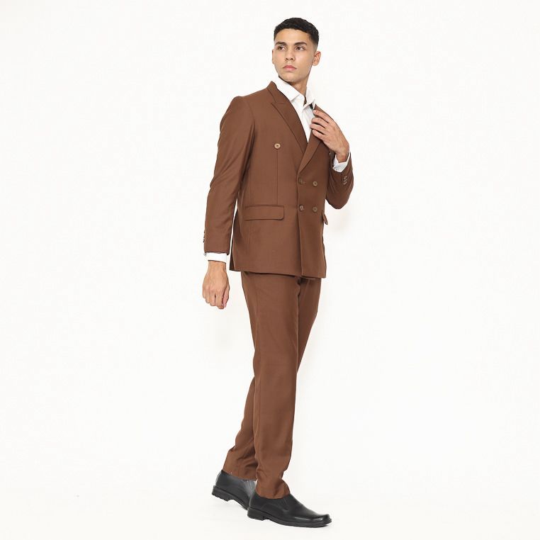 Setelan Jas Double Breasted Doff Polos Slim Fit Pria Formal & Casual - YUNG