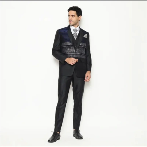 Image of Jas Pria Pengantin Formal Setelan Ulos Semi Wool Glossy + Dasi & Cover - YUNG