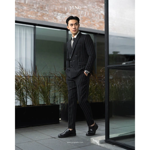 Image of Setelan Jas Double Breasted Semiwool Stretch Stripe - YUNG