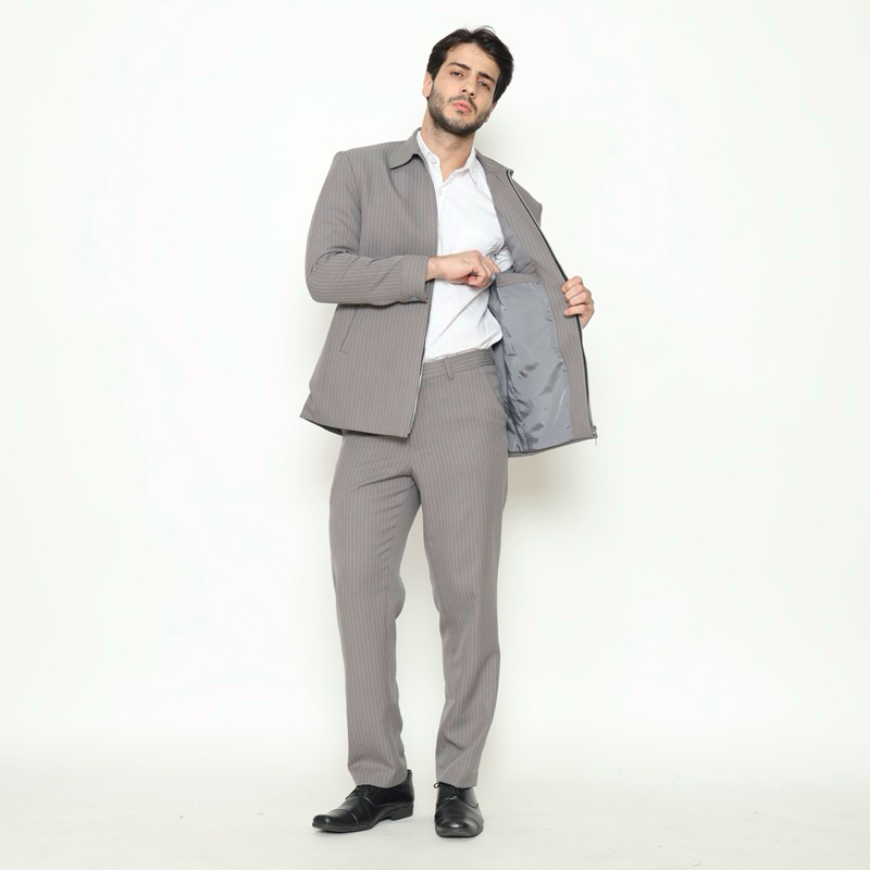 YUNG Setelan Jasket Wool Stripe
