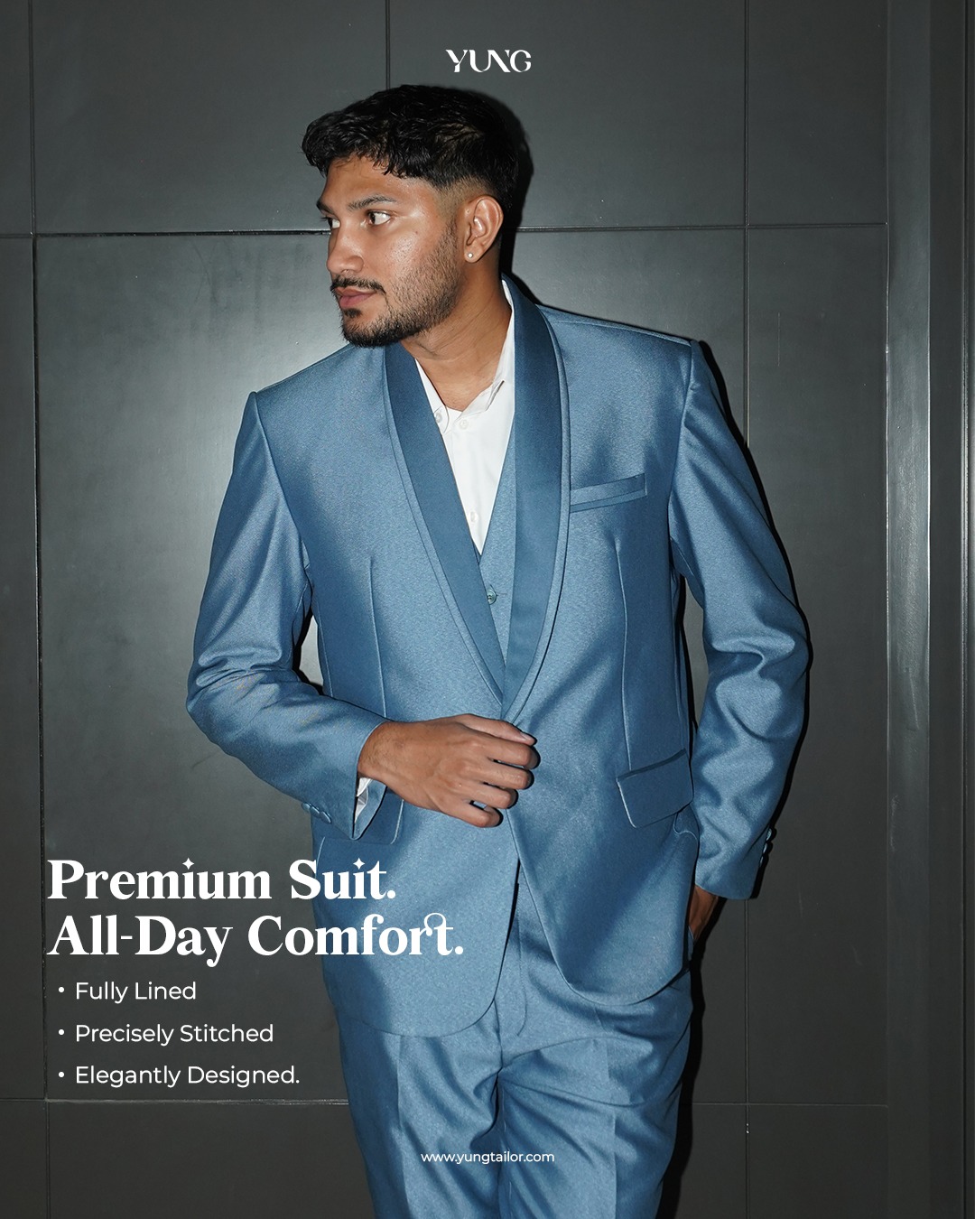 YUNG TAILOR - Jas Pria Pengantin Formal Setelan Tuxedo Semi Wool Glossy