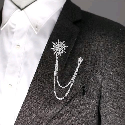 Bros Pin Rantai Jas Rumbai Design Bintang Snowflek untuk Pria