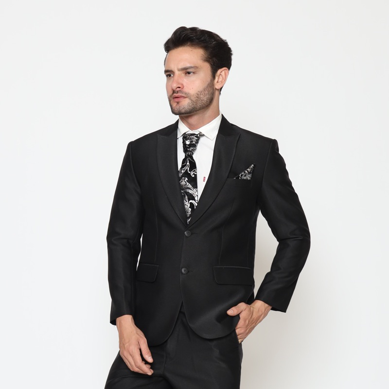 Jas Pria Pengantin Formal Setelan Polos Semi Wool - YUNG